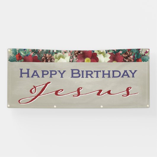 Happy Birthday Jesus Christelijke Kerstmis Spandoek (Horizontaal)