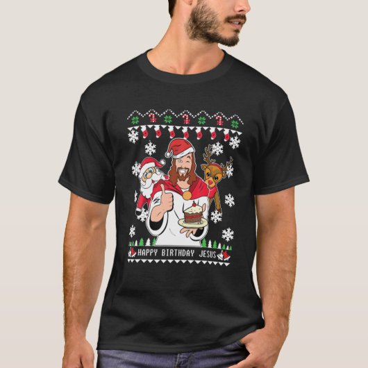 HAPPY BIRTHDAY JESUS Christelijke kerstvrouwen Man T-shirt (Voorkant)