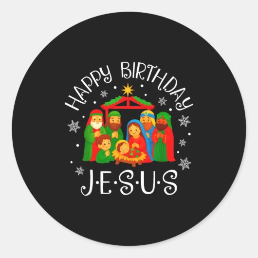 Happy Birthday Jesus Christmas Pajamas Xmas Squad  Ronde Sticker (Voorkant)