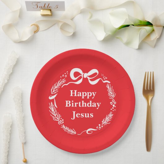 Happy Birthday Jesus | Hand Drawn Bow Christmas Papieren Bordje (Huwelijk)