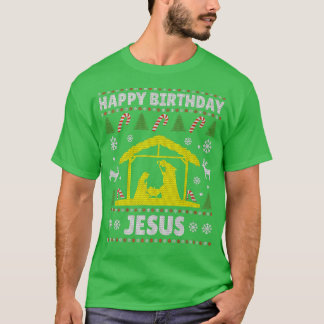 Happy Birthday Jesus Holiday Kerstmis lelijk zwete T-shirt