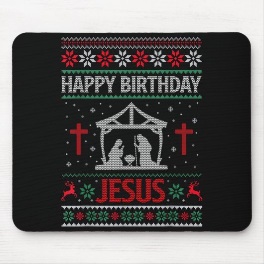 Happy Birthday Jesus Holiday Ugly Christmas Sweate Muismat (Voorkant)