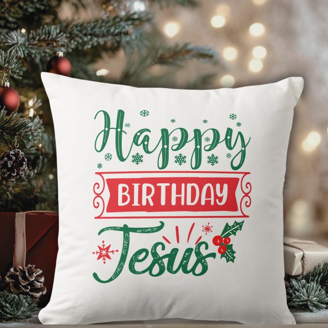 Happy Birthday Jesus Kerstfeestdag Kussen (Happy Birthday Jesus Christmas Holiday Throw Pillow)
