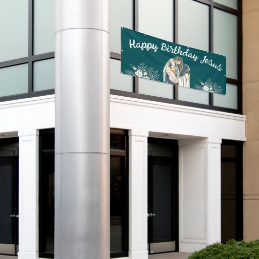 Happy Birthday Jesus Kerstmis Spandoek (Buitenkant Gebouw)