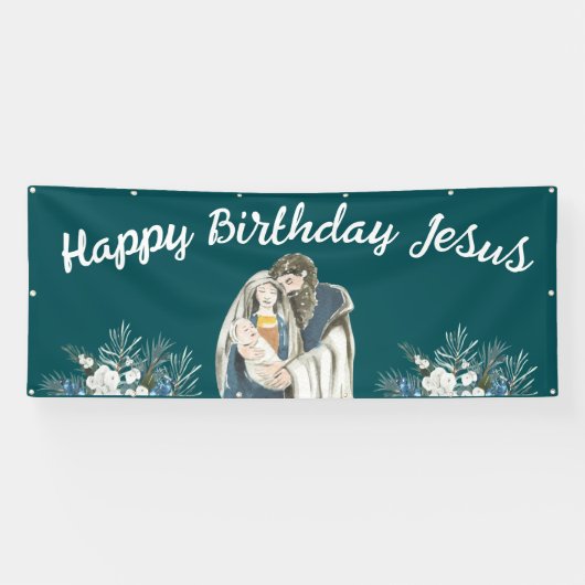 Happy Birthday Jesus Kerstmis Spandoek (Horizontaal)