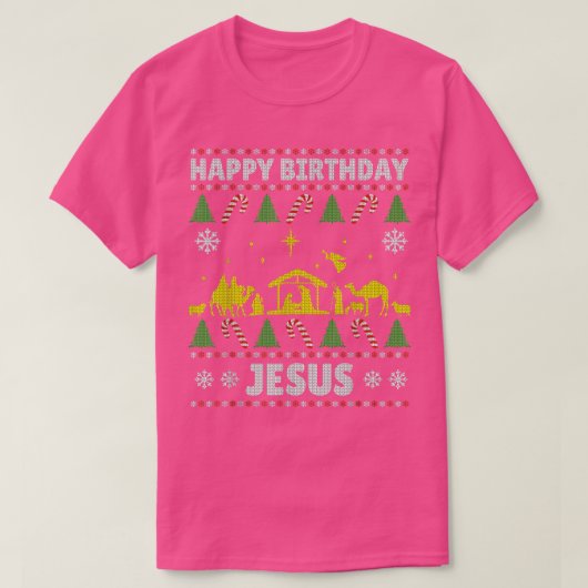 Happy Birthday Jesus Kerstmis Ugly Sweater Holida T-shirt (Design voorkant)