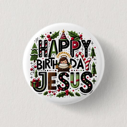 Happy Birthday Jesus Ronde Button 3,2 Cm (Voorkant)