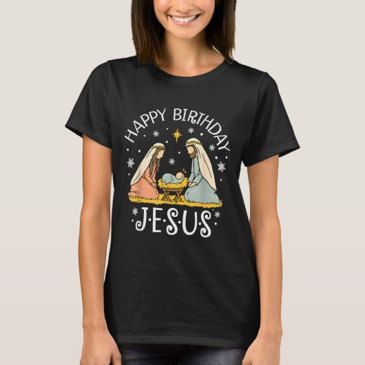 Happy Birthday Jesus Ugly Christmas Sweater Christ T-shirt (Voorkant)