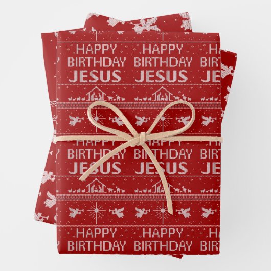 Happy Birthday Jesus Ugly kerstSweater Design Inpakpapier Vel (In situ)