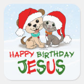 Happy Birthday Jesus Vierkante Sticker (Voorkant)