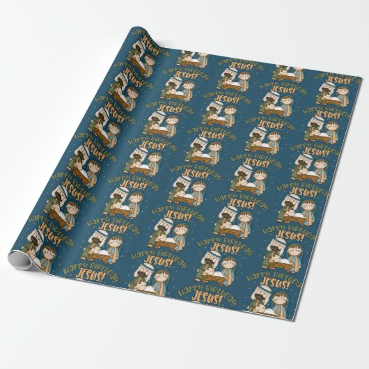 Happy Birthday Jesus Wrapping Paper Cadeaupapier (Uitgerold)