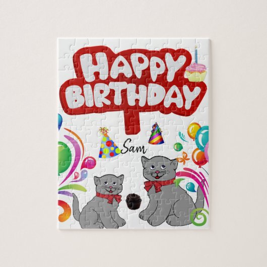 Happy Birthday Jigzaag Puzzle Cats Legpuzzel (Verticaal)
