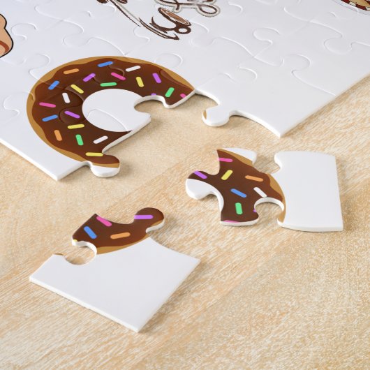 Happy Birthday Jigzaag Puzzle Coffee Donuts Legpuzzel (Zijkant)