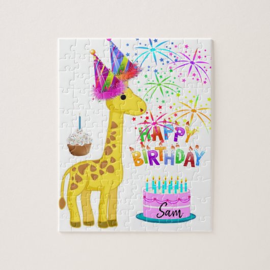Happy Birthday Jigzaag Puzzle Giraffe Legpuzzel (Verticaal)