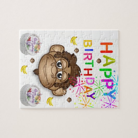 Happy Birthday Jigzaag Puzzle Monkey Legpuzzel (Horizontaal)