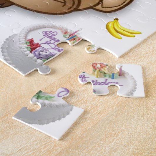 Happy Birthday Jigzaag Puzzle Monkey Legpuzzel (Zijkant)