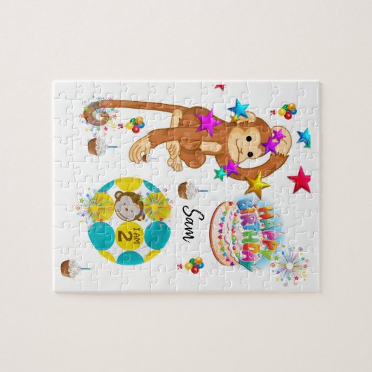 Happy Birthday Jigzaag Puzzle Monkey Twee jaar oud Legpuzzel (Horizontaal)
