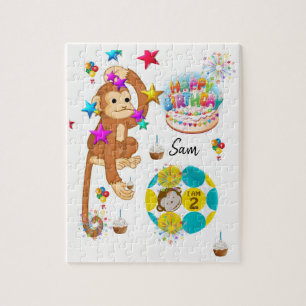 Happy Birthday Jigzaag Puzzle Monkey Twee jaar oud Legpuzzel
