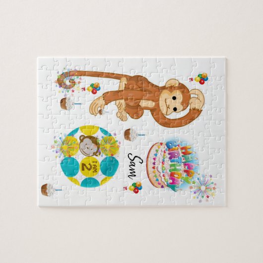 Happy Birthday Jigzaag Puzzle Monkey Twee jaar oud Legpuzzel (Horizontaal)