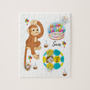 Happy Birthday Jigzaag Puzzle Monkey Twee jaar oud Legpuzzel