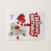 Happy Birthday Jigzaag Puzzle White Teddy Bear Legpuzzel (Horizontaal)