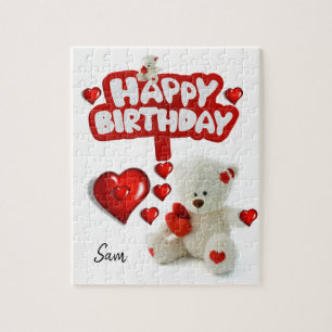 Happy Birthday Jigzaag Puzzle White Teddy Bear Legpuzzel