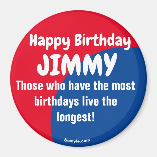 Happy Birthday JIMMY red/blue magnet (Voorkant)