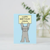 Happy Birthday John Cartoon Cat Briefkaart (Staand voorkant)