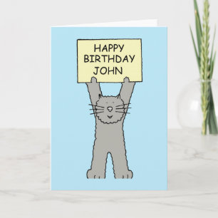 Happy Birthday John Cartoon Cat Kaart