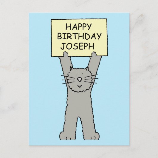 Happy Birthday Joseph Cartoon Cat Briefkaart (Voorkant)