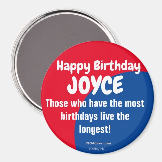 Happy Birthday JOYCE Refkoelkast Magnet (Voorkant / Achterkant)