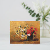 Happy Birthday, Jug met rode en witte anjers Briefkaart (Staand voorkant)