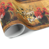 Happy Birthday, Jug met rode en witte anjers Cadeaupapier (Rol Hoek)