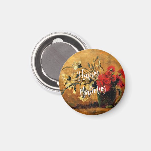 Happy Birthday, Jug met rode en witte anjers Magneet (Voorkant / Achterkant)
