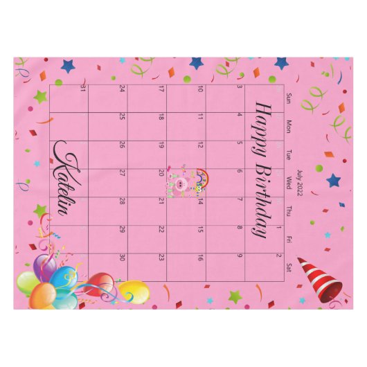 Happy Birthday Juli 2022 Tablecloth Tafelkleed (Voorkant (Horizontaal))