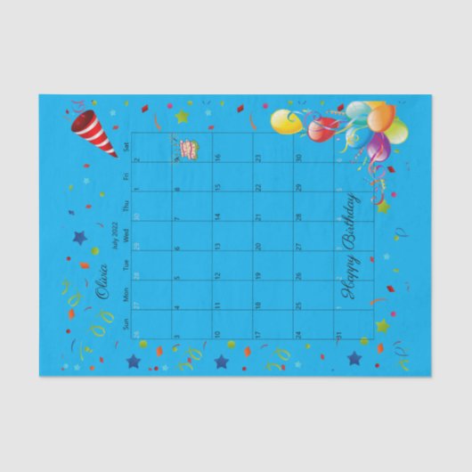 Happy Birthday Juli 2022 Weefselpapier Tissuepapier (Voorkant)