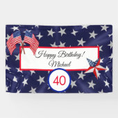 Happy Birthday Juli 4th Stars en Stripes Banner (Horizontaal)