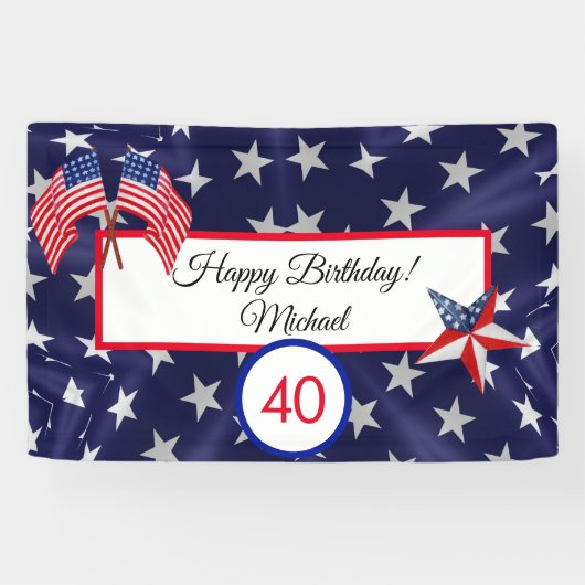 Happy Birthday Juli 4th Stars en Stripes Banner (Horizontaal)