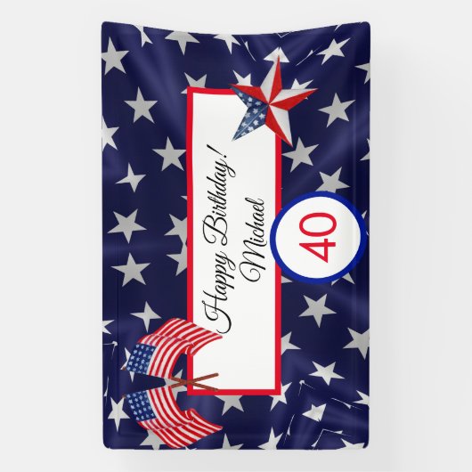 Happy Birthday Juli 4th Stars en Stripes Banner (Verticaal)