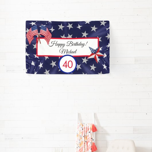 Happy Birthday Juli 4th Stars en Stripes Banner (Insitu)