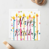 Happy Birthday-kaarsen en Confetti Notitiekaartje (Voorkant / Achterkant in situ)