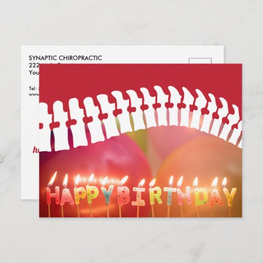 Happy Birthday-kaarsen en wervelkolom-chiropractis Briefkaart (Voorkant / Achterkant)