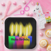 Happy Birthday-kaarsen op zwart Papieren Bordje (Feest)
