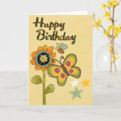 Happy Birthday Kaart (Gele Bloem)