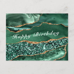 Happy Birthday Kaart Agate Green Gold Glitter