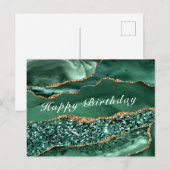 Happy Birthday Kaart Agate Green Gold Glitter (Voorkant / Achterkant)