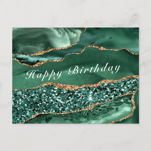 Happy Birthday Kaart Agate Green Gold Glitter (Voorkant)