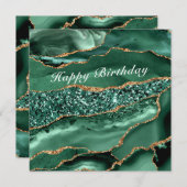 Happy Birthday Kaart Agate Green Gold Marble (Voorkant / Achterkant)