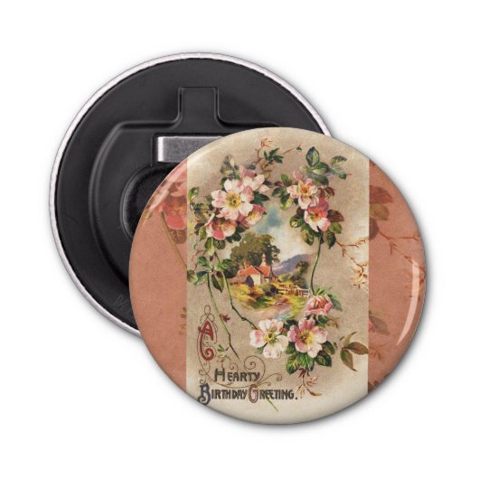 Happy Birthday Kaart Artwork Button Flesopener (Voorkant)
