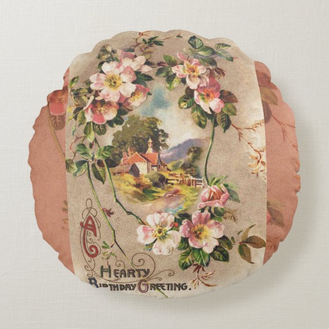  Happy Birthday Kaart Artwork Rond Kussen (Voorkant)